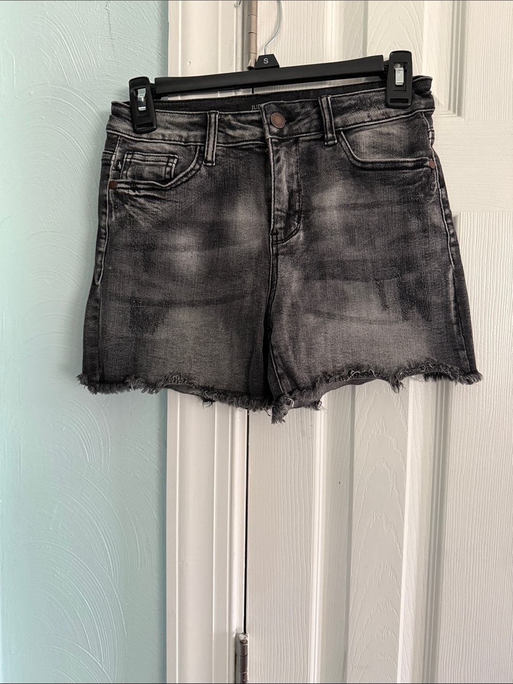 Judy Blue Black Washed Denim Shorts with Faded Highlights